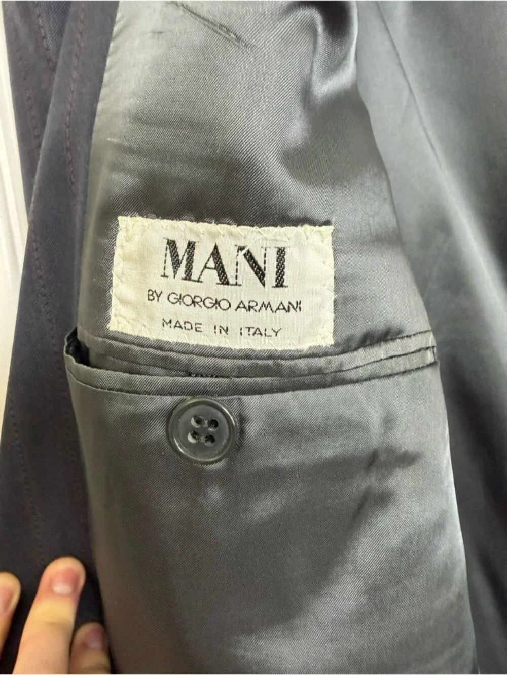 Mani by Giorgio Armani Vintage Wool Pinstripe Blazer Suit Jacket Size 44 Blue